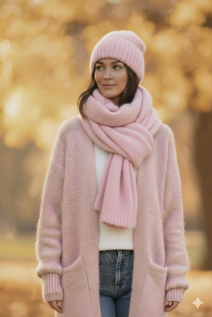 Mohairhuivi vaaleanpunainen