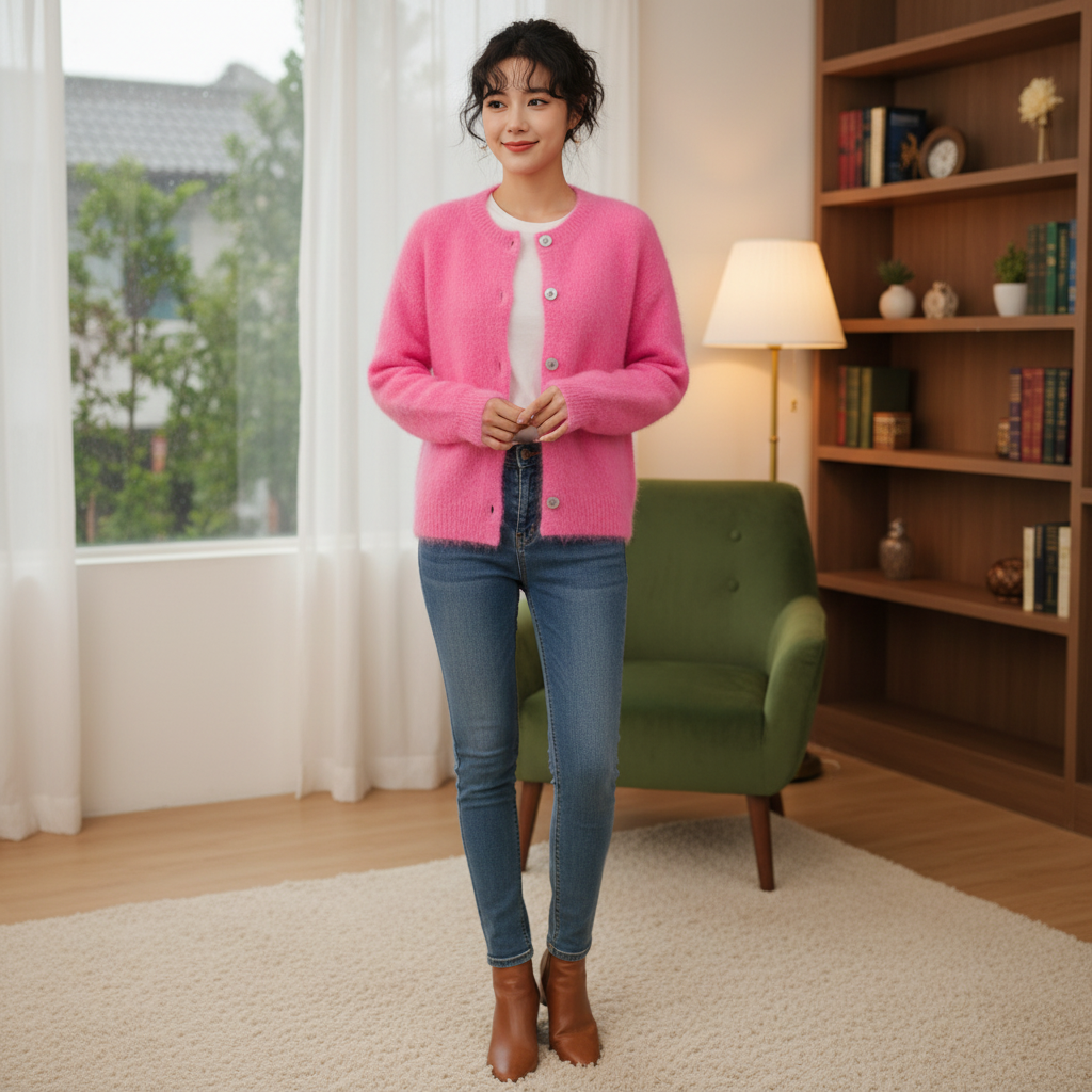 Mohairneuletakki pinkki