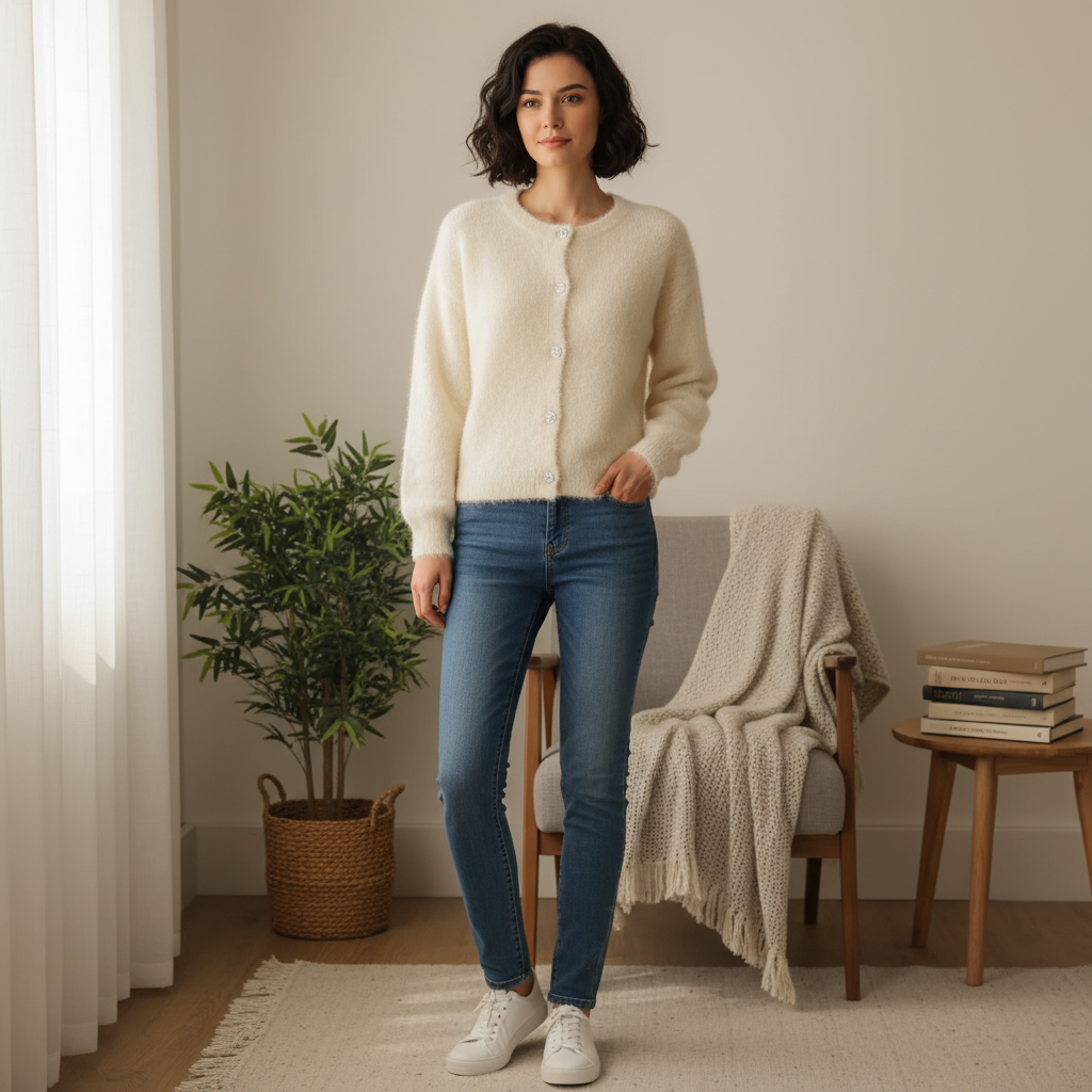 Mohairaneuletakki luonnonvalkoinen