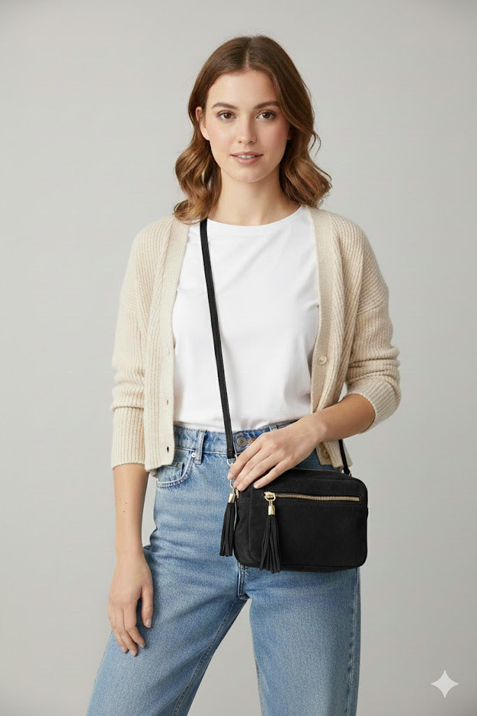 Mokkanahkainen crossbody-laukku musta