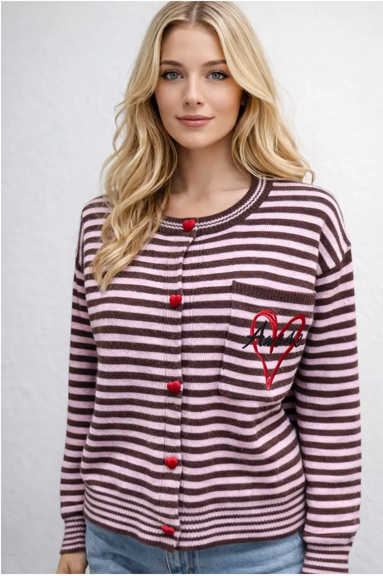 Neuletakki sydän vaaleanpunainen / ruskea