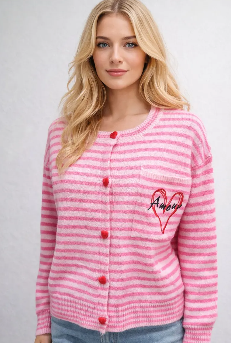 Neuletakki sydän pinkki