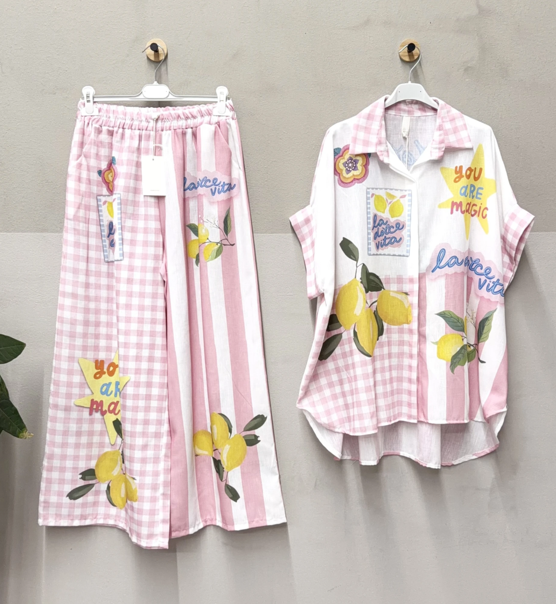 Kaksiosainen printed asu pinkki