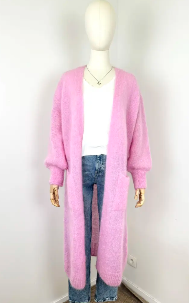 Pitkä mohairneuletakki pinkki
