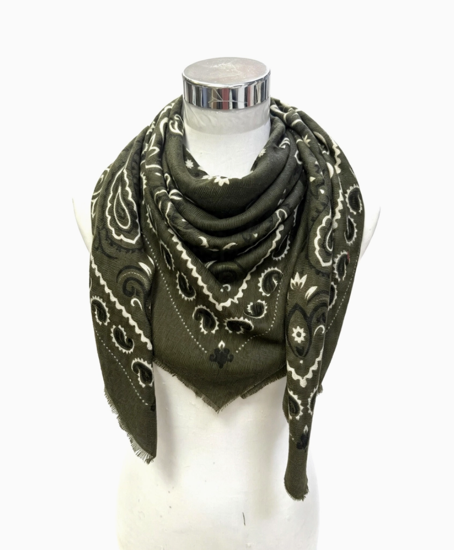 Bandana-kuosinen villahuivi khaki
