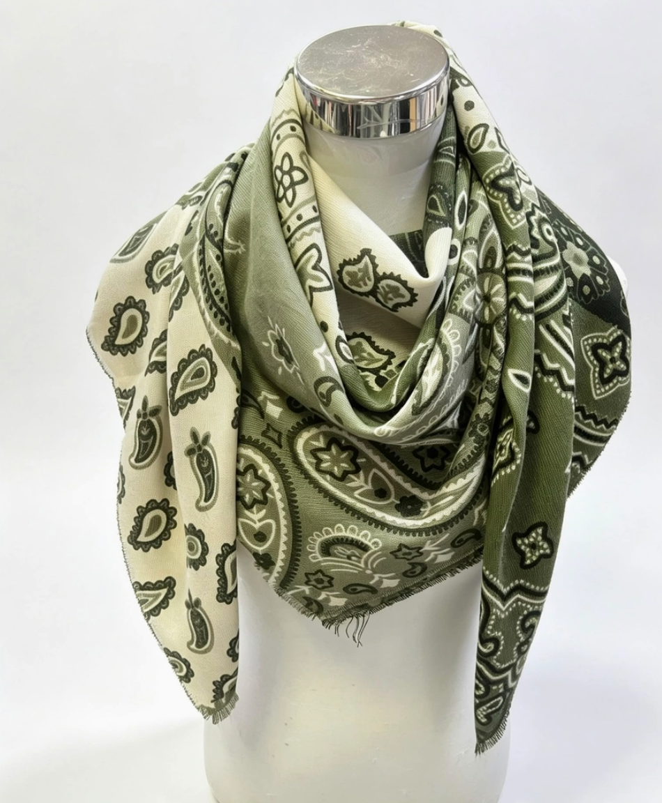 Bandana-kuosinen villahuivi khaki