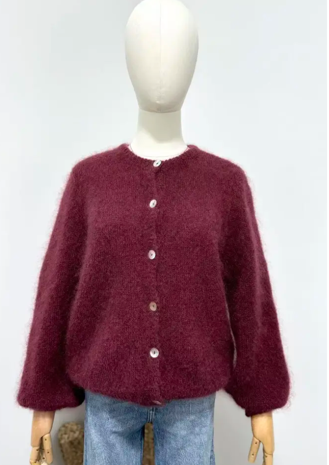 Lyhyt mohairneuletakki burgundy