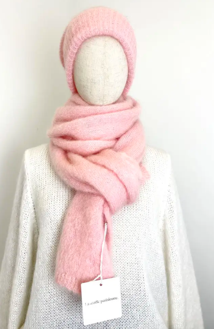 Mohairhuivi vaaleanpunainen