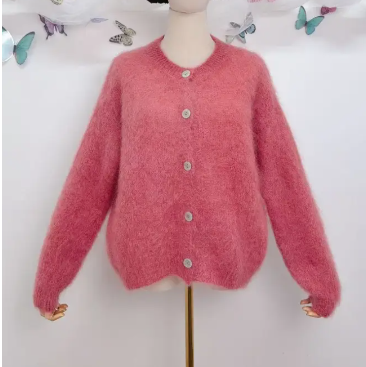 Mohairneuletakki vanha roosa