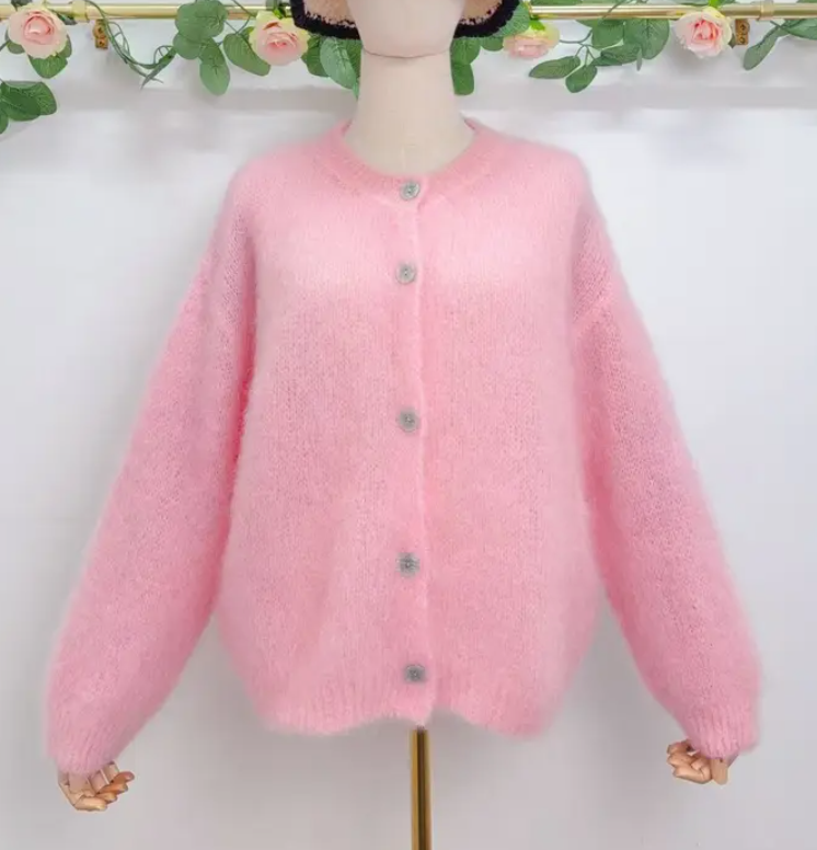 Mohairneuletakki vaaleanpunainen