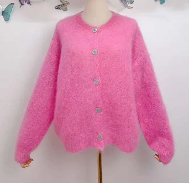 Mohairneuletakki pinkki