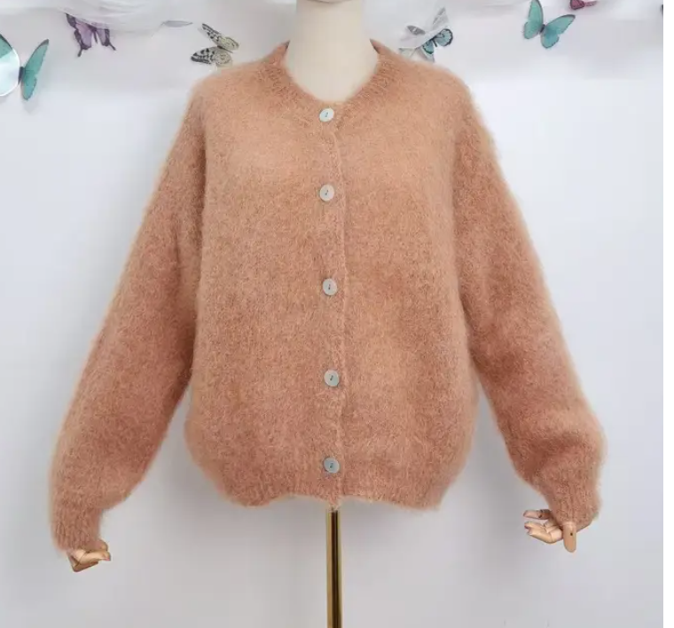 Mohairneuletakki kameli