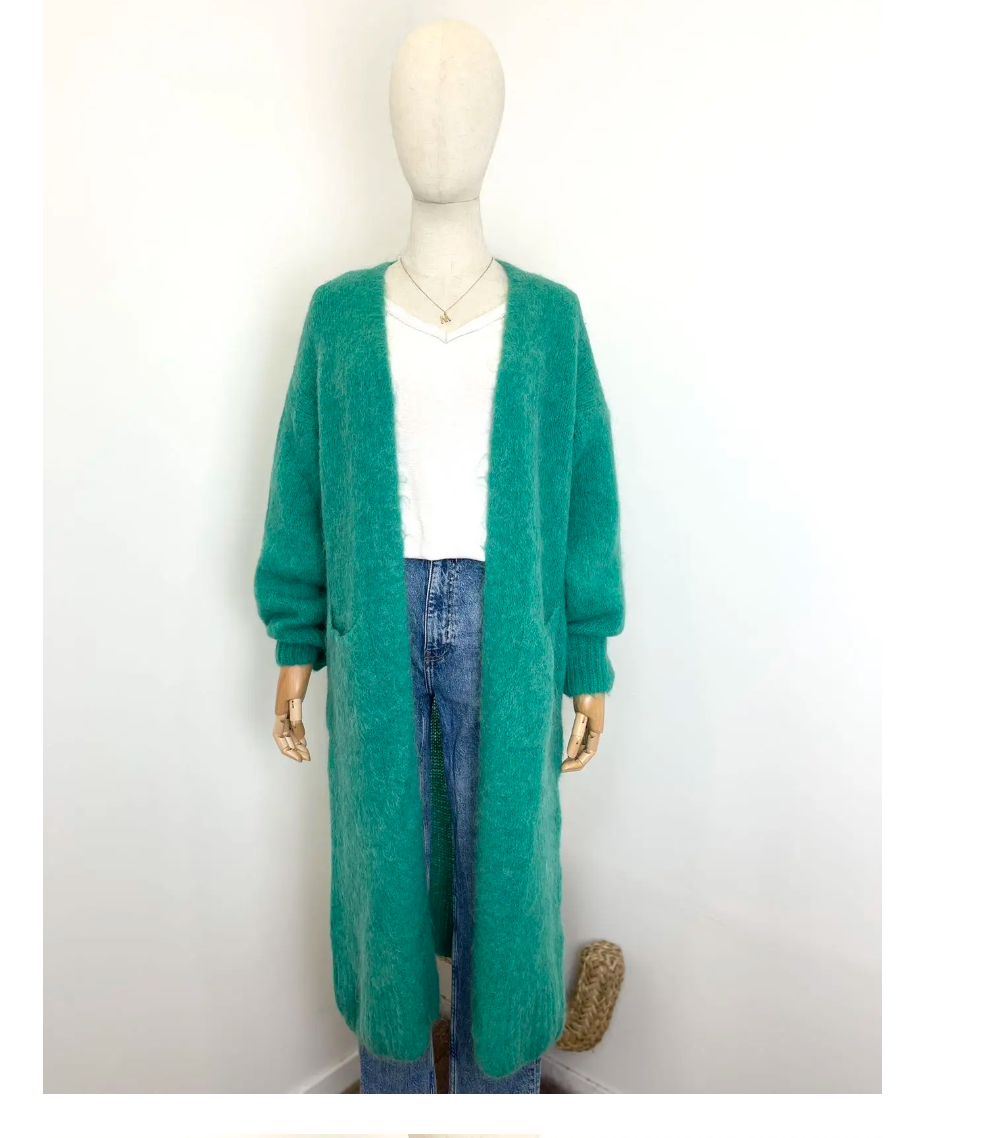 Pitkä alpakkaneuletakki kirkas vihreä