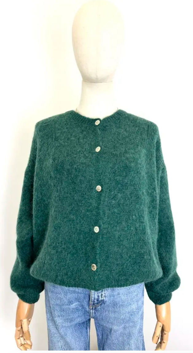 Alpakkaneuletakki tummanvihreä