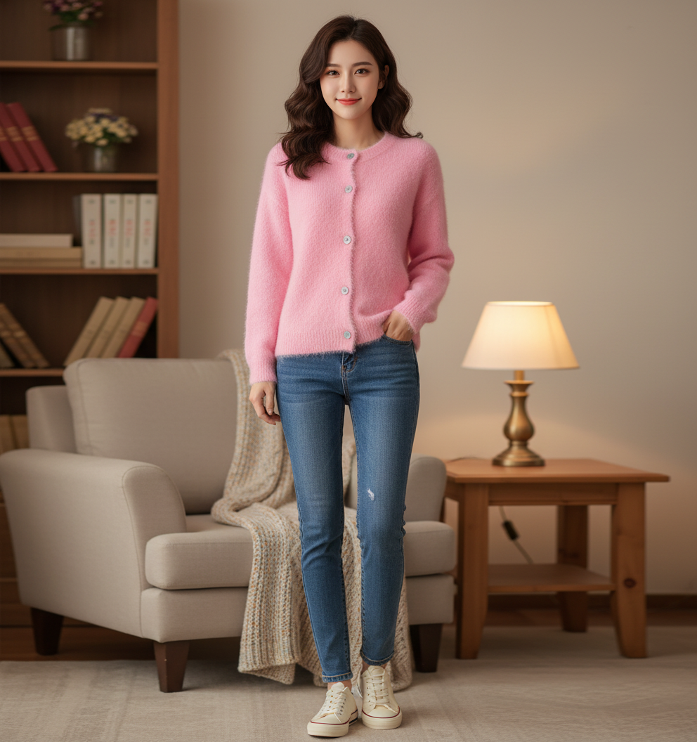 Mohairneuletakki vaaleanpunainen