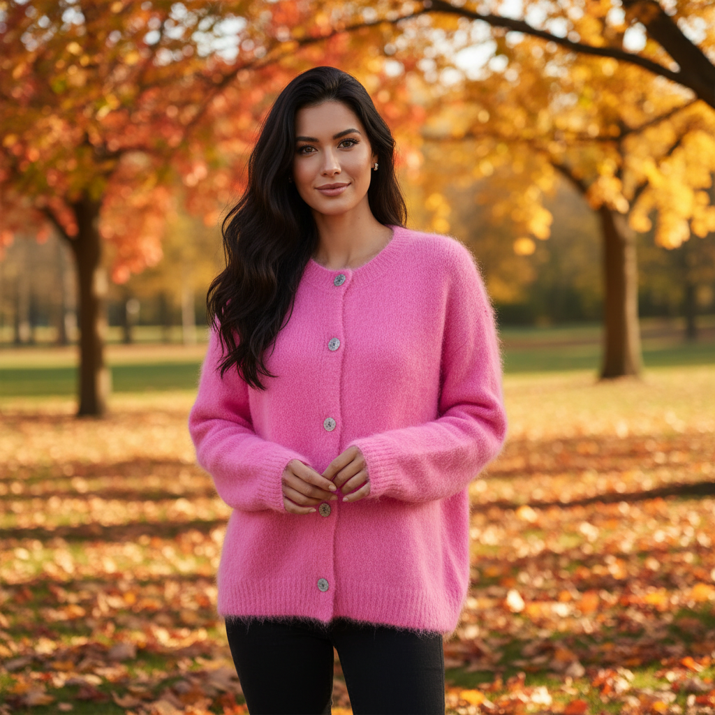 Mohairneuletakki pinkki