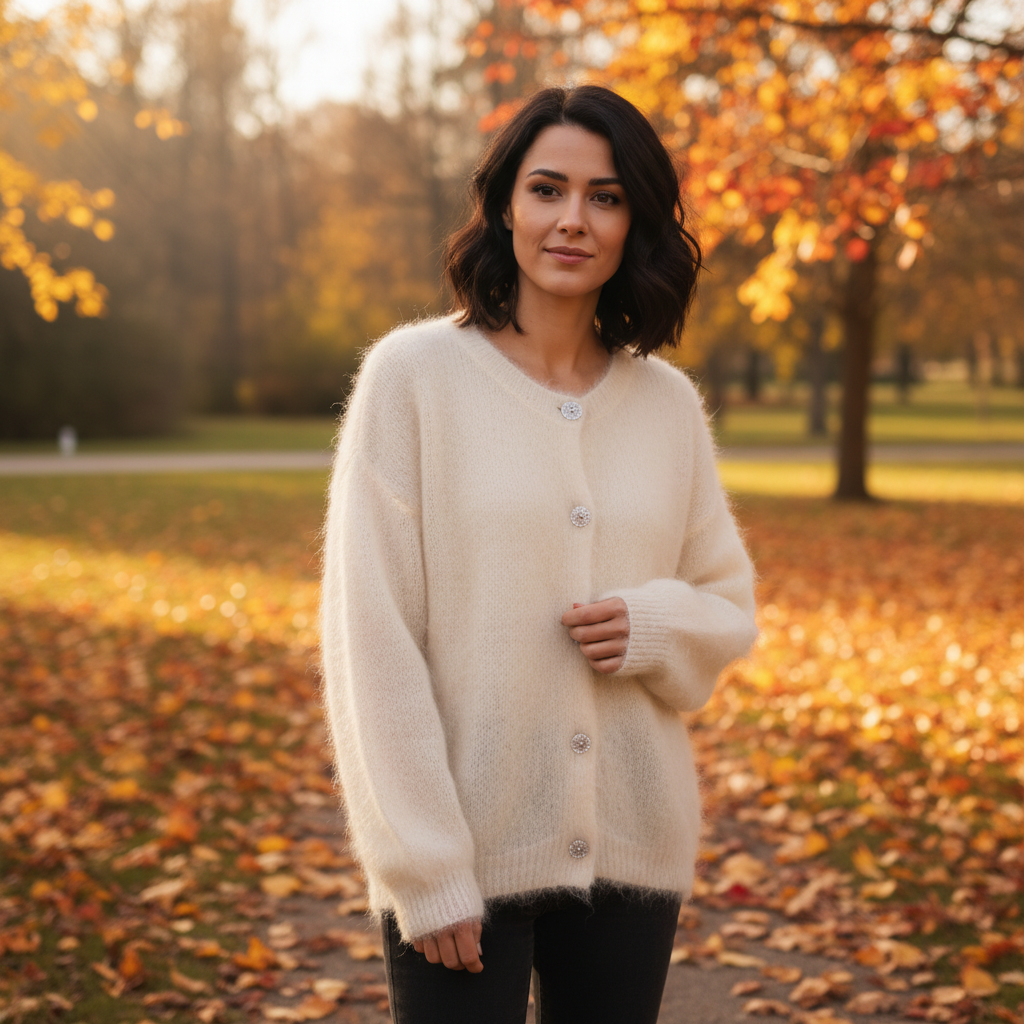 Mohairaneuletakki luonnonvalkoinen