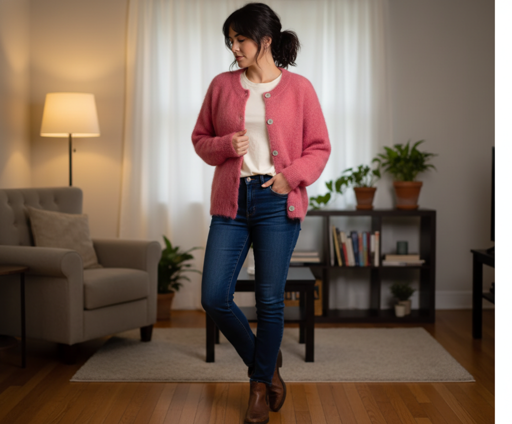 Mohairneuletakki vanha roosa