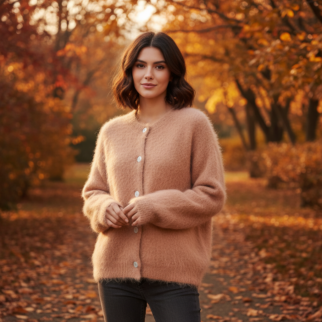 Mohairneuletakki kameli