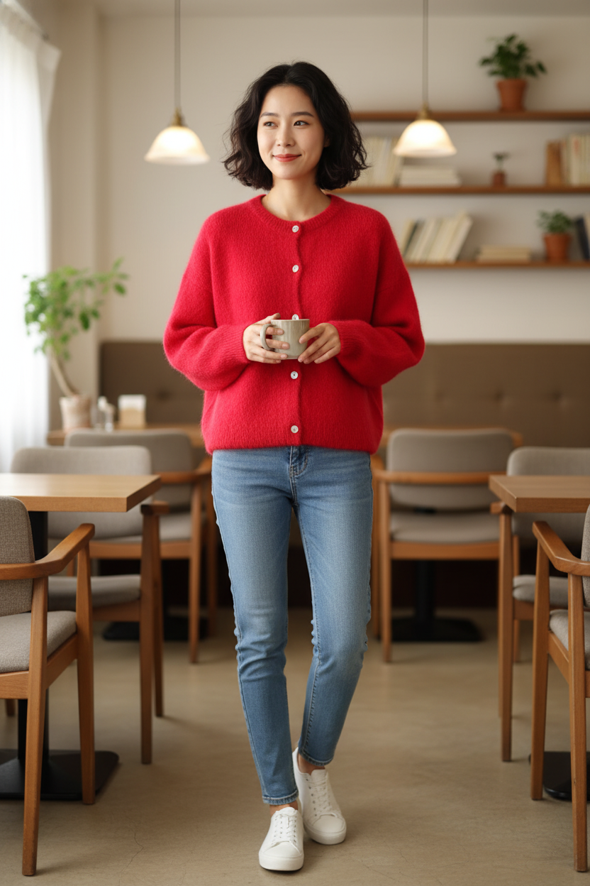 Alpakkaneuletakki punainen