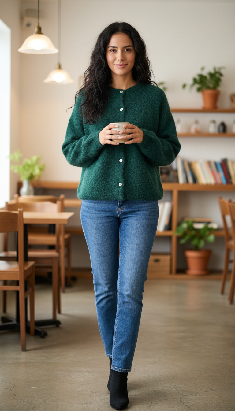 Alpakkaneuletakki tummanvihreä